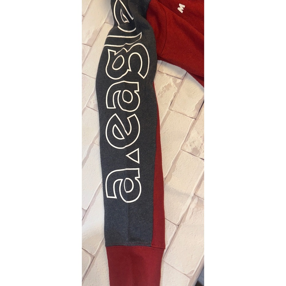 American Eagle Mens XS Burgundy Charcoal Colorblock Graphic Logo Hoodie XS 08513 - Picture 9 of 9